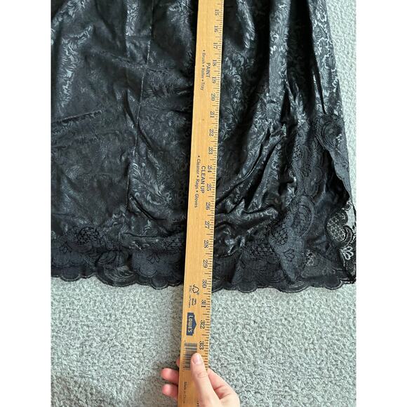 Vintage Illusion Slip Skirt Large Satin Floral Lace Trim Stretch Black Retro 80s - Picture 10 of 12